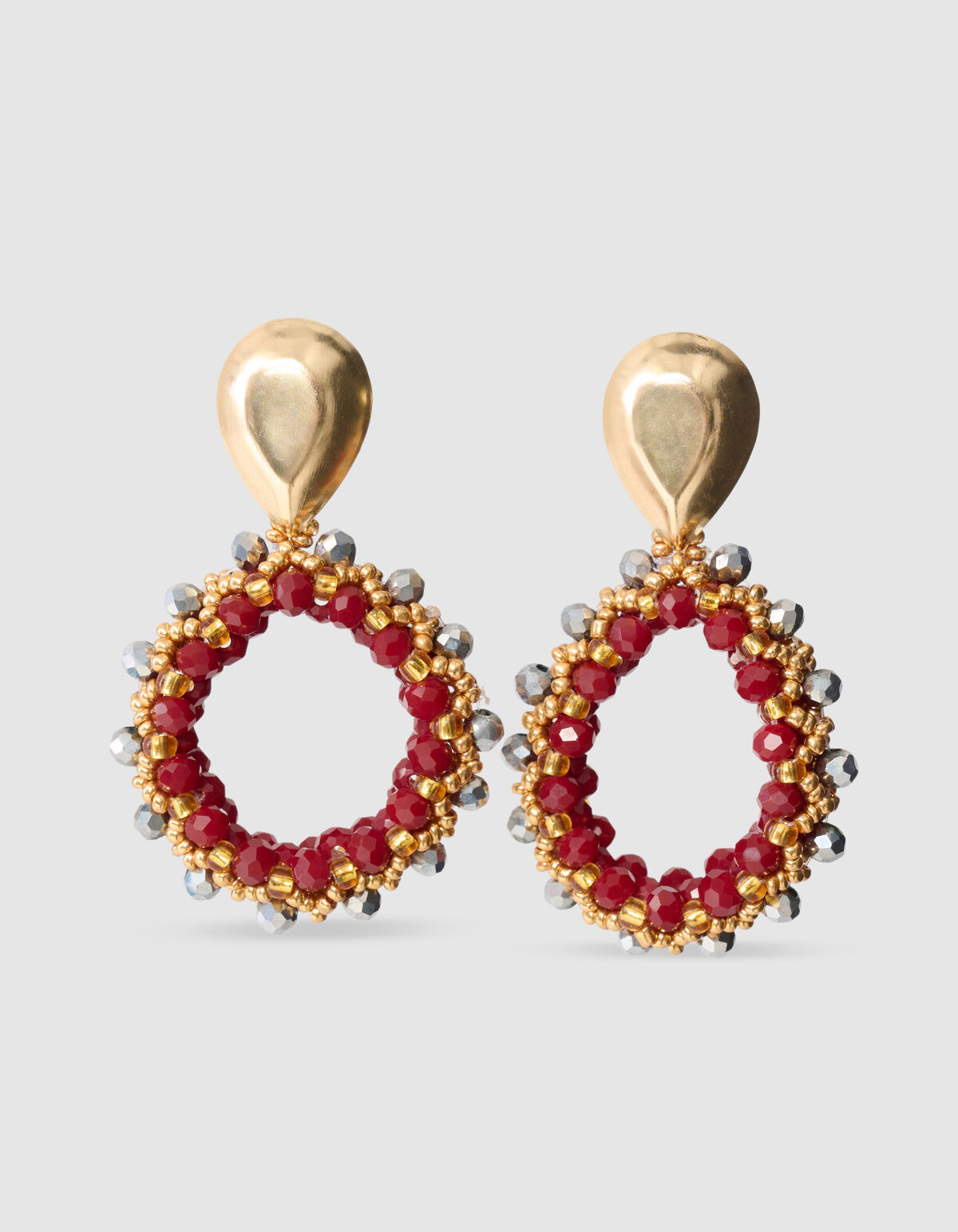 Perlenbesetzte oval Ohrringe Rot SHOEBY ACCESSOIRES