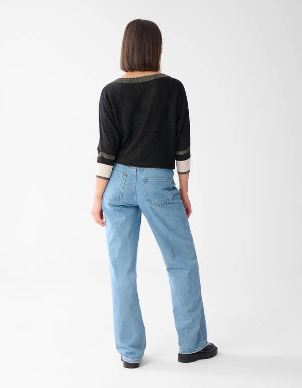 Colorblock Glitter Batwing Pullover Schwarz SHOEBY WOMEN