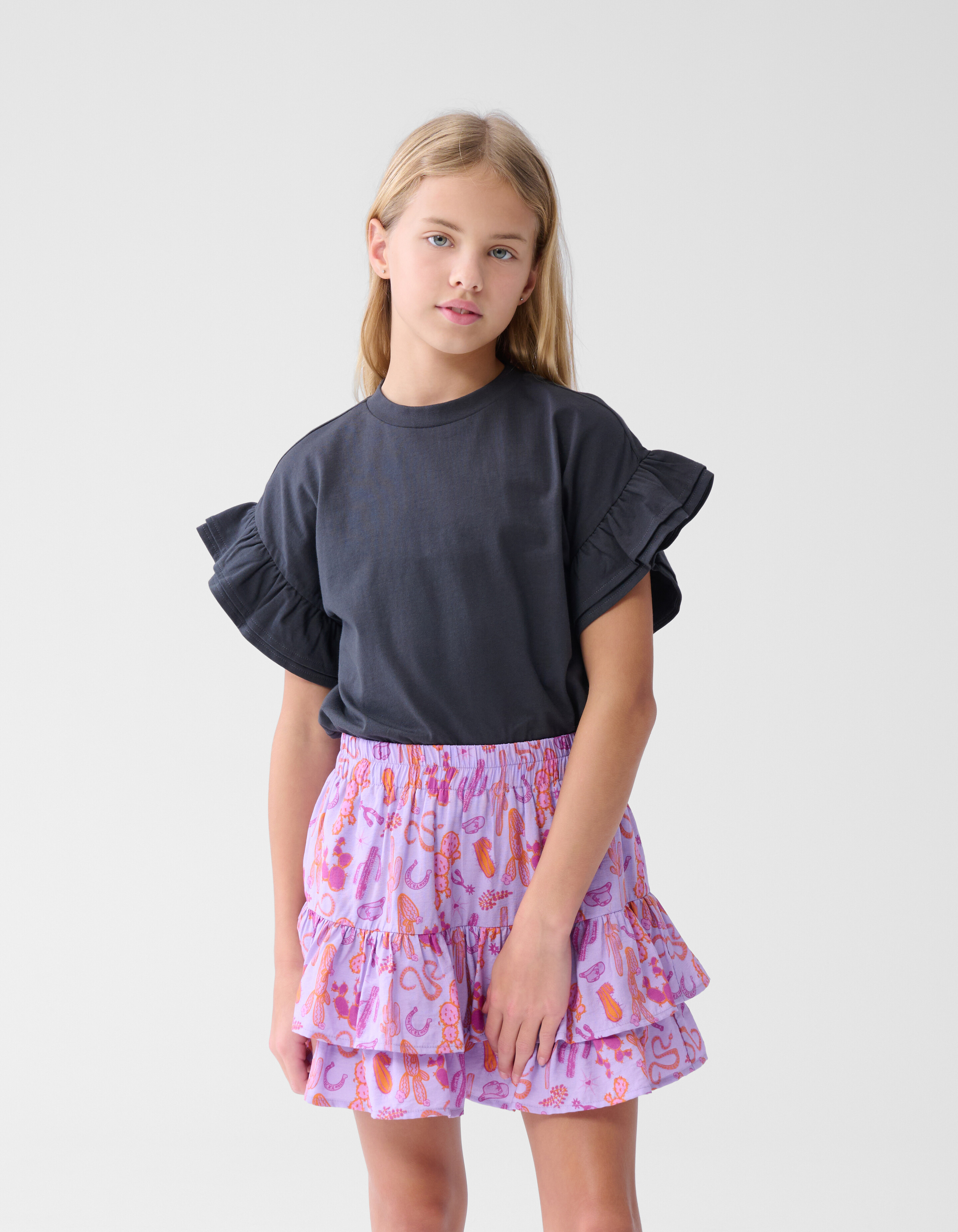 Rüschen-T-Shirt Dunkelgrau SHOEBY GIRLS