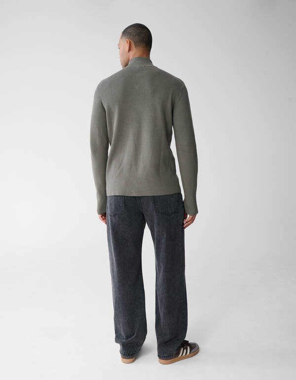Strickpullover mit halbem Rei&szlig;verschluss in Gr&uuml;n SHOEBY MEN