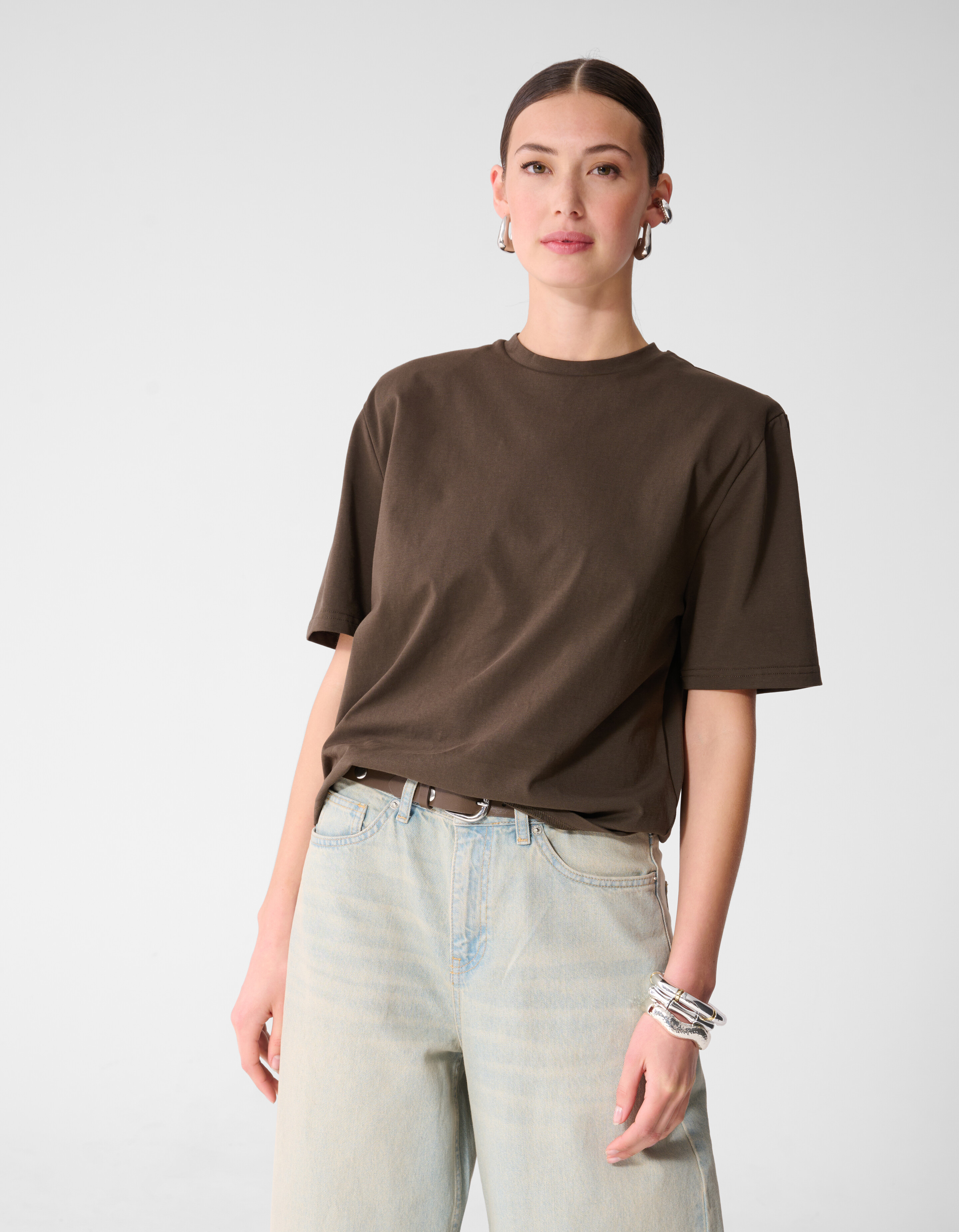 Shoulderpadded T-shirt Donkerbruin SHOEBY WOMEN