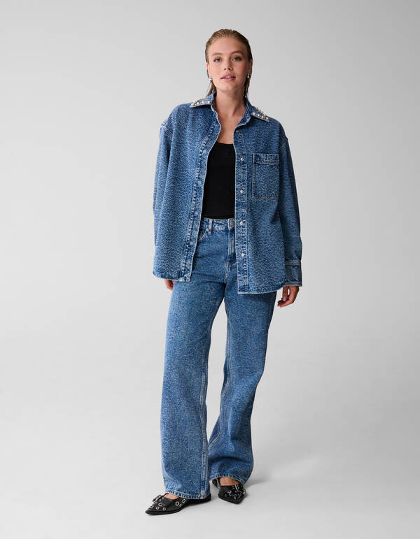 Strukturierte Jeansbluse Blau SHOEBY WOMEN