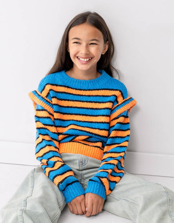 R&uuml;schestreifen Pullover Blau/Orange SHOEBY GIRLS
