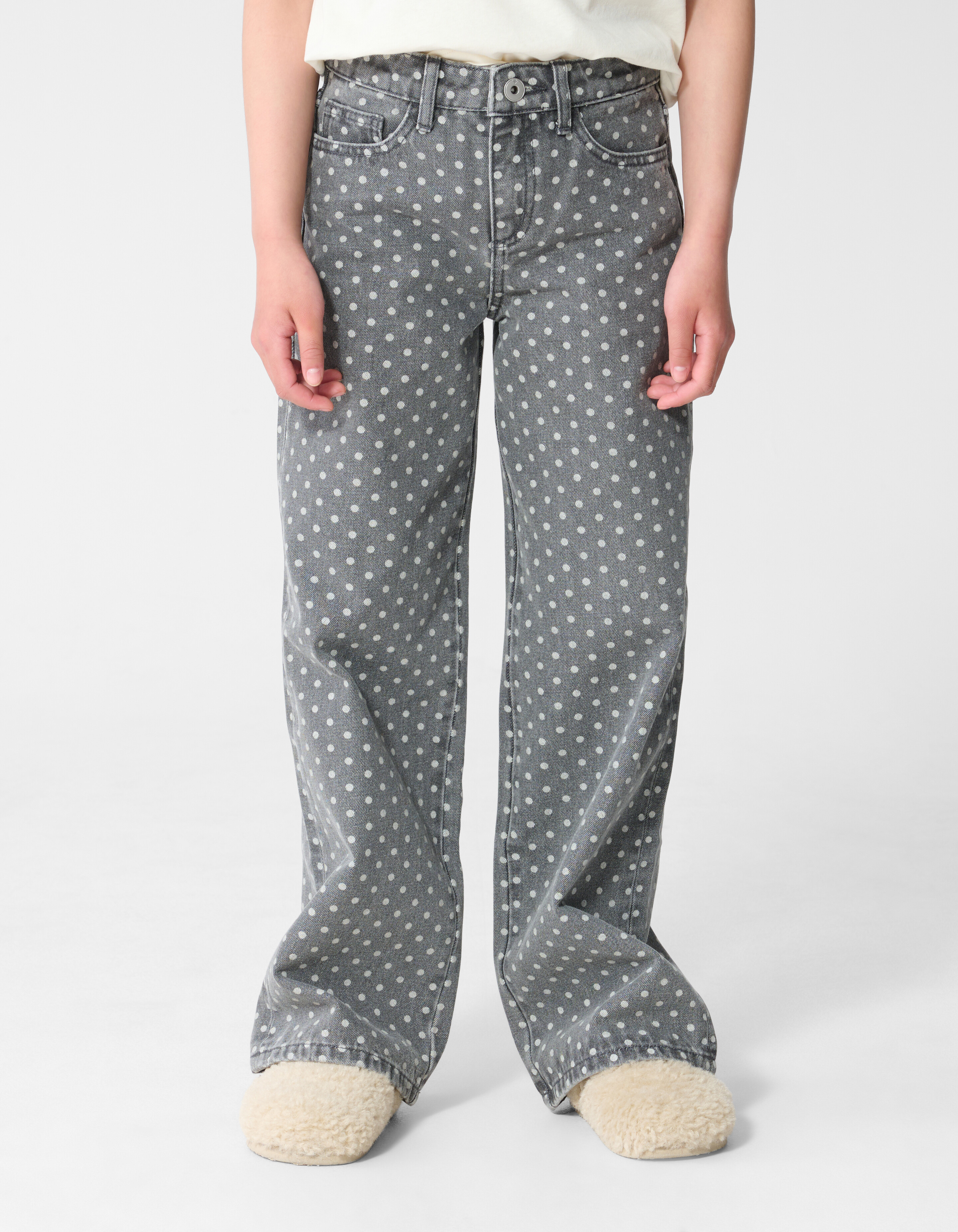 Jeans mit weitem Bein und Punktmuster Grau SHOEBY GIRLS