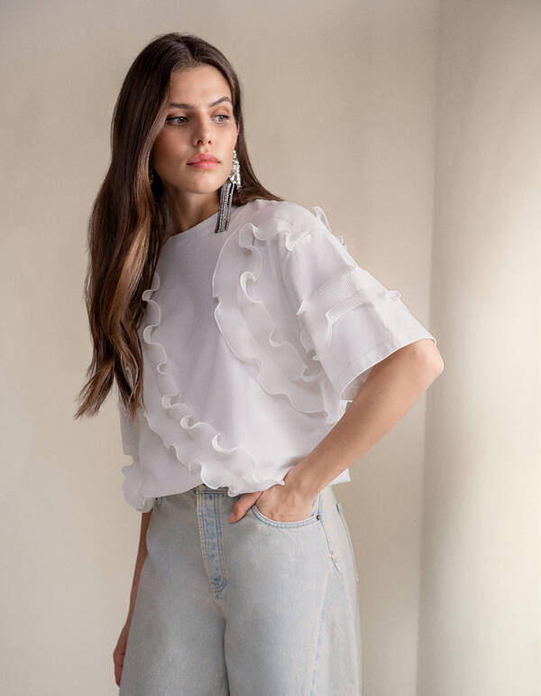 Rüschen-T-Shirt Weiß SHOEBY WOMEN