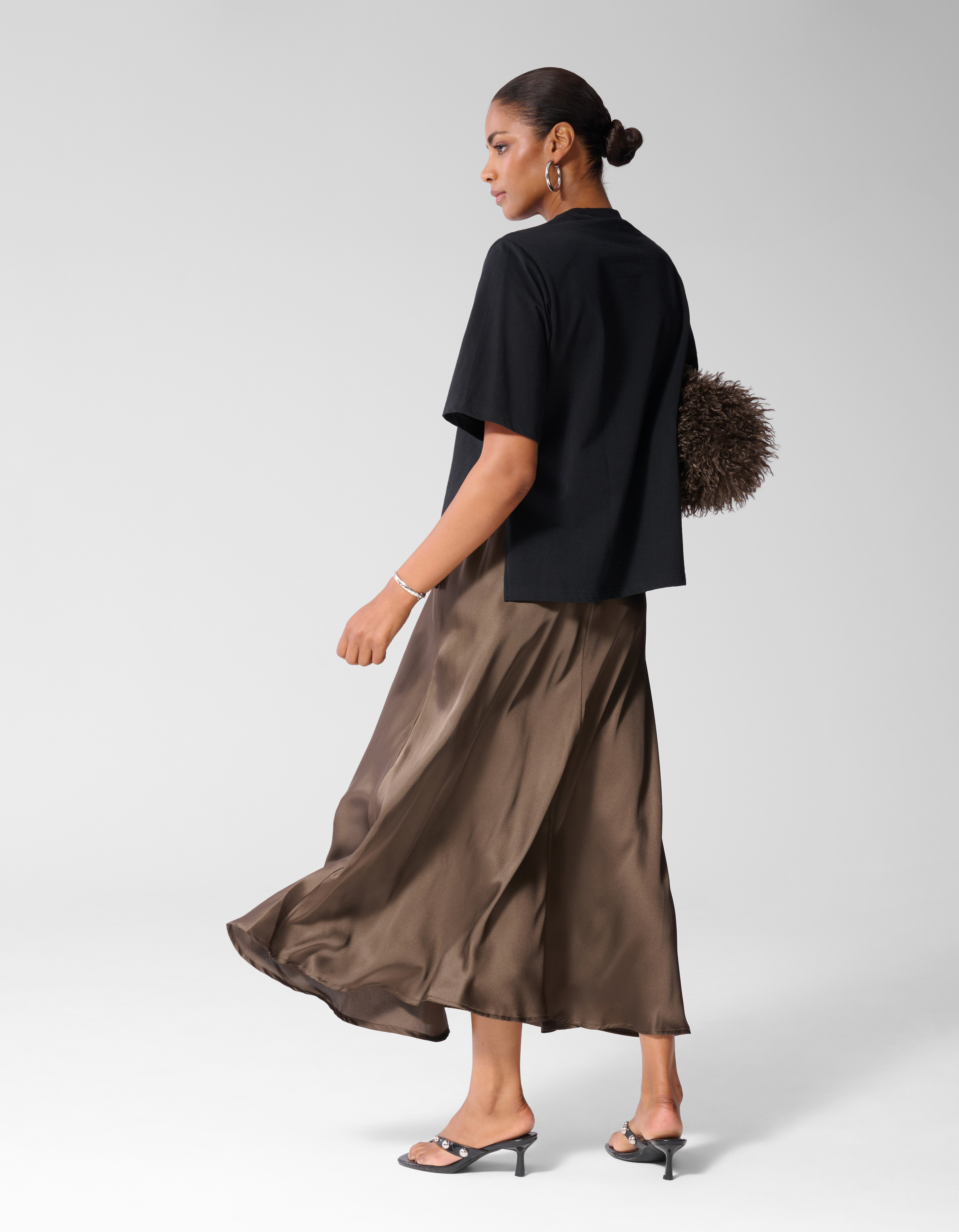 Satijnen Maxi Rok Donkerbruin SHOEBY WOMEN