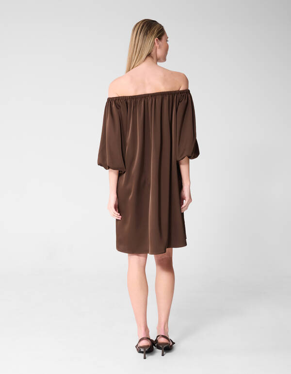 Satin Off-Shoulder Mini Kleid Braun von Fred SHOEBY WOMEN