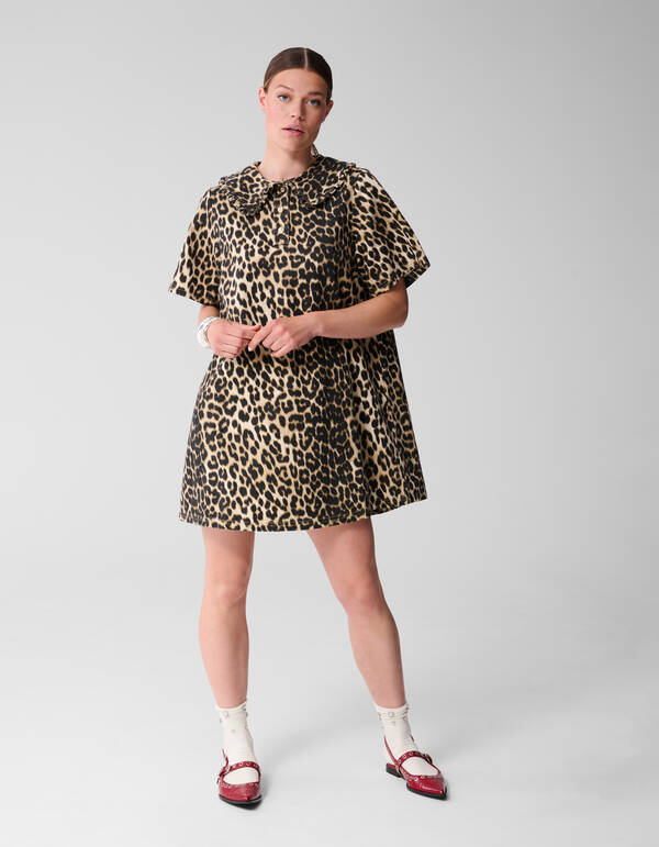 Denimkragen Leopard Minikleid Braun SHOEBY WOMEN