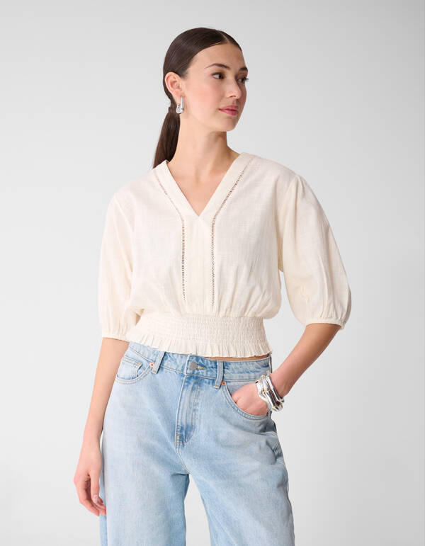 Kropptop mit Streifenmuster, wei&szlig; SHOEBY WOMEN