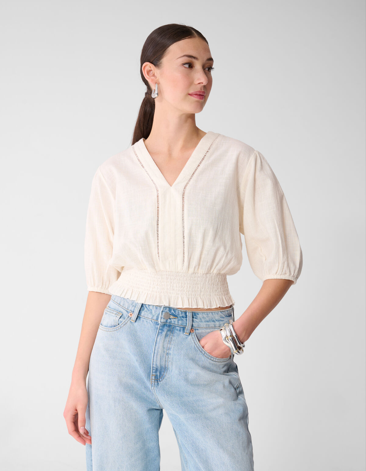 Kropptop mit Streifenmuster, wei&szlig; SHOEBY WOMEN