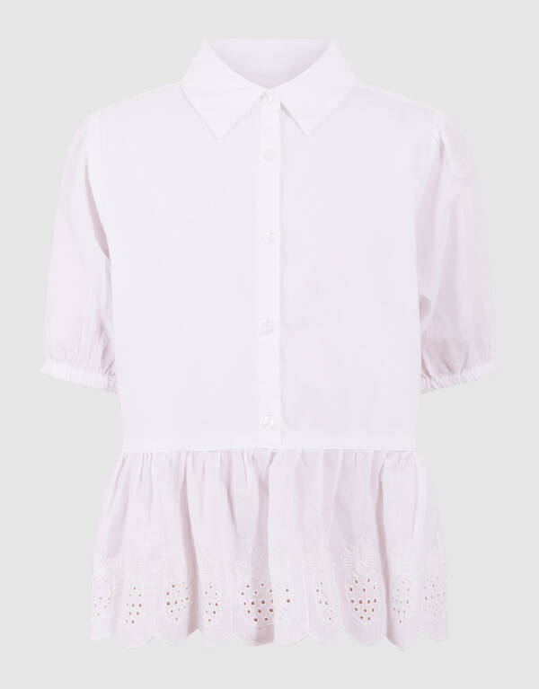 Bestickte R&uuml;schenbluse Wei&szlig; SHOEBY GIRLS