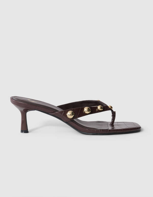 Nieten Slipper Abs&auml;tze Dunkelbraun SHOEBY SHOES