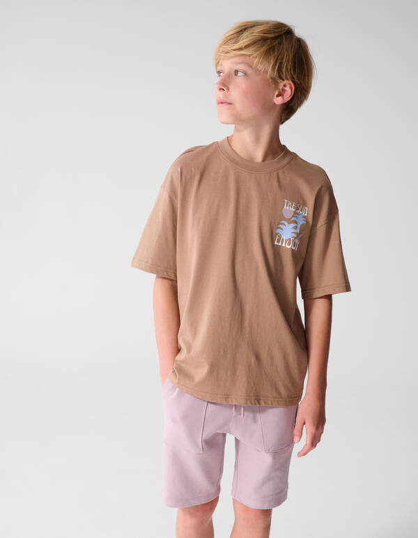 Oversized Sonnenkunst-T-Shirt Hellbraun SHOEBY BOYS