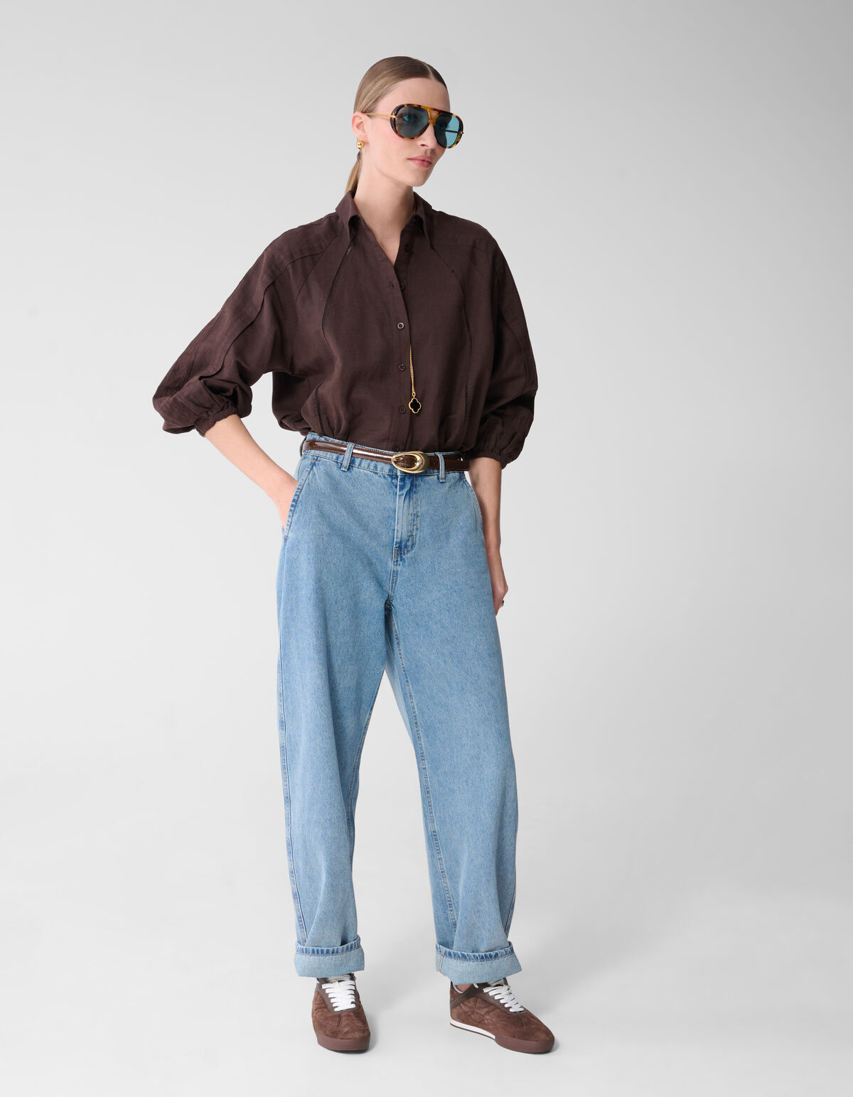 Plissierte Stickbluse Dunkelbraun von Mieke SHOEBY WOMEN