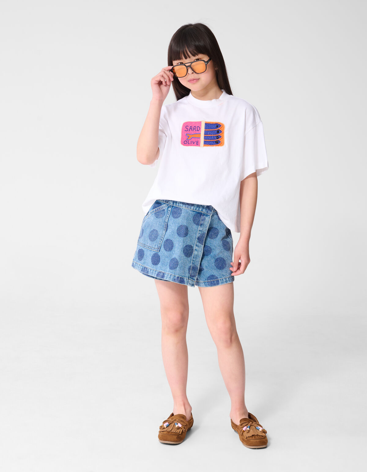 Sardinen-Stickerei T-Shirt Wei&szlig; SHOEBY GIRLS