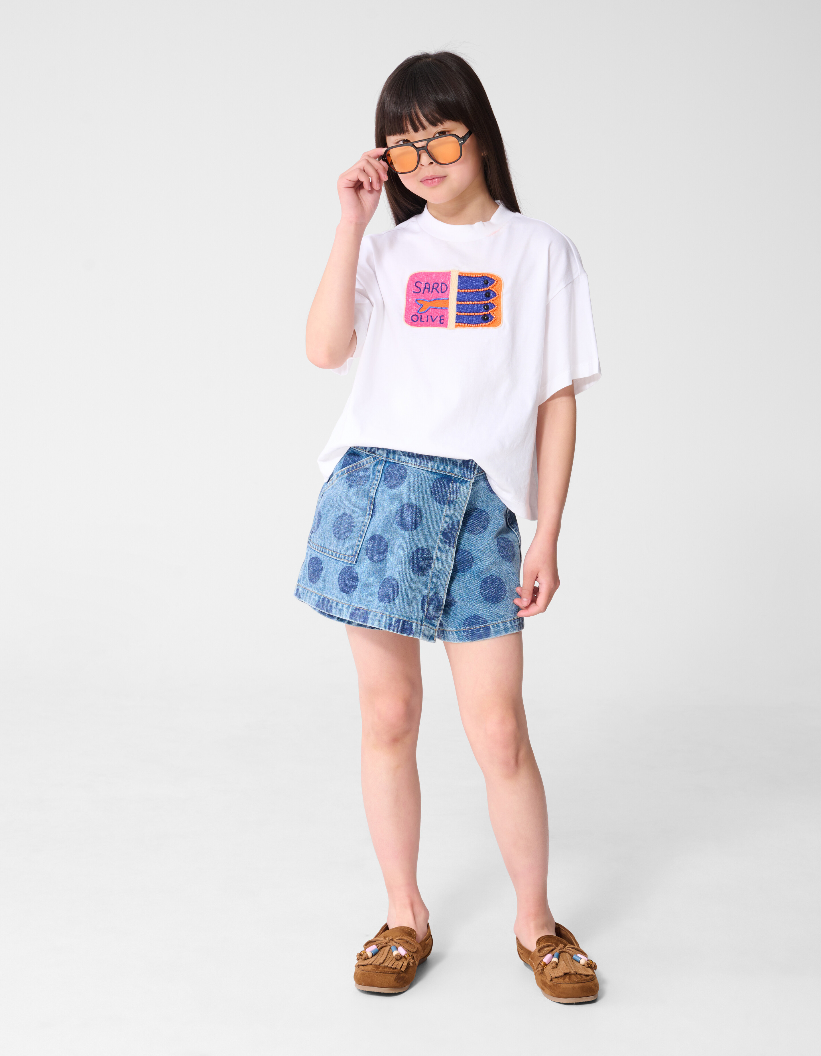 Sardinen-Stickerei T-Shirt Wei&szlig; SHOEBY GIRLS