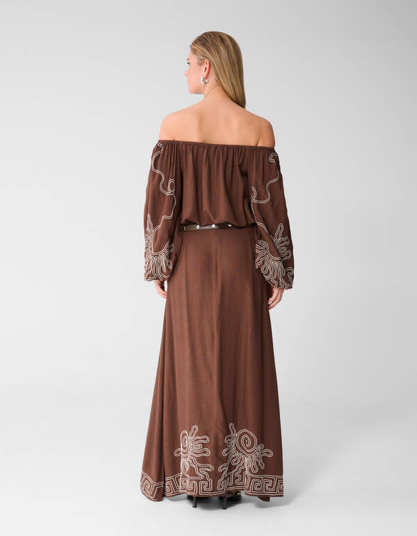 Stickerei Off-Shoulder-Top Braun SHOEBY WOMEN