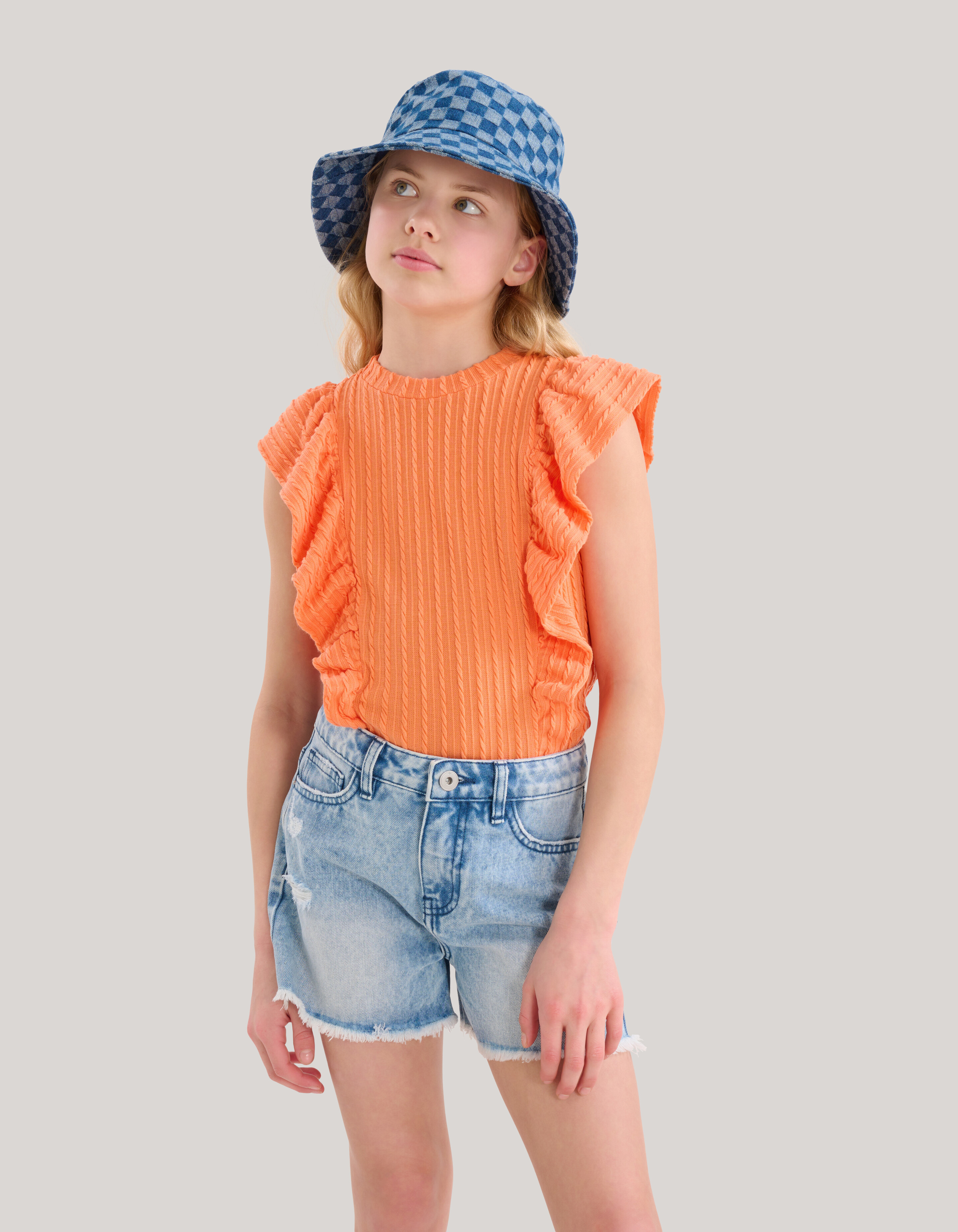 Gerafftes Rippen-Top Orange SHOEBY GIRLS