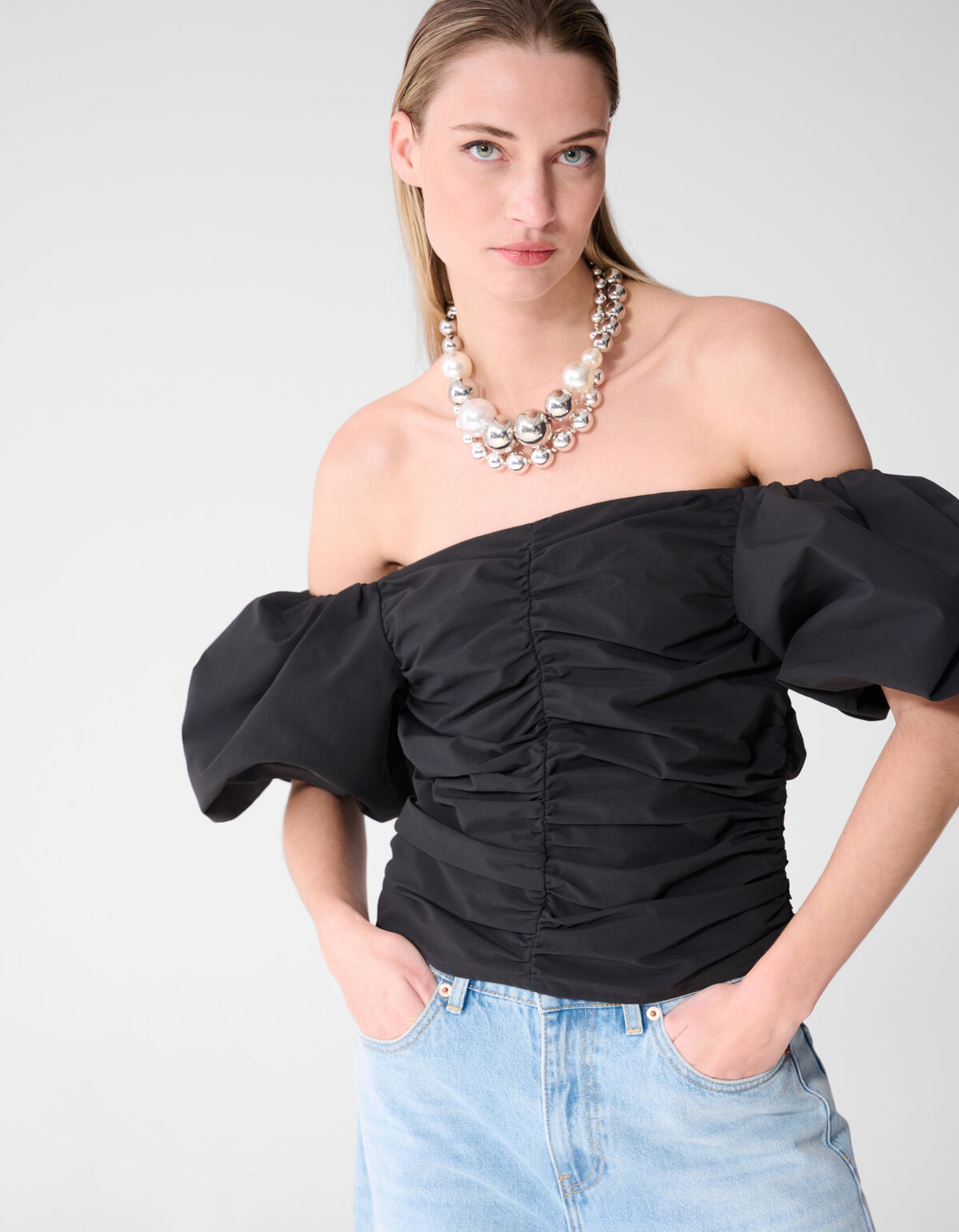 Gerafftes Off-Shoulder-Top Schwarz von Fred SHOEBY WOMEN