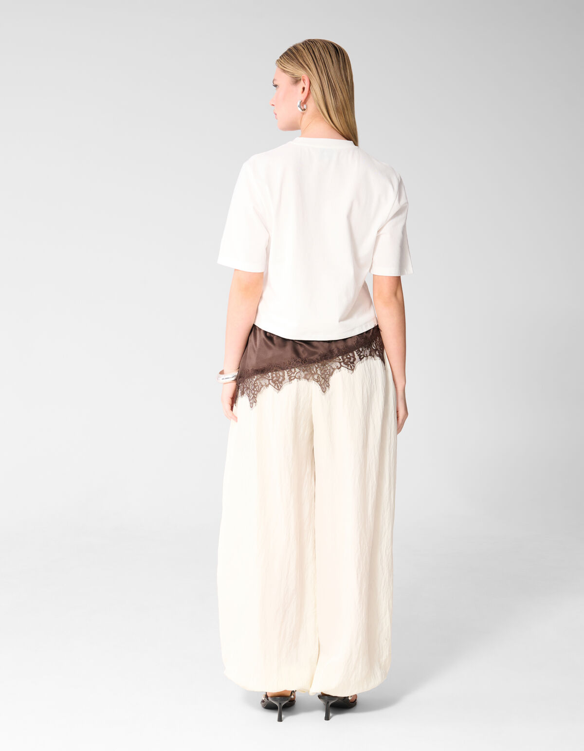 Kanten Satin T-Shirt Wei&szlig; SHOEBY WOMEN