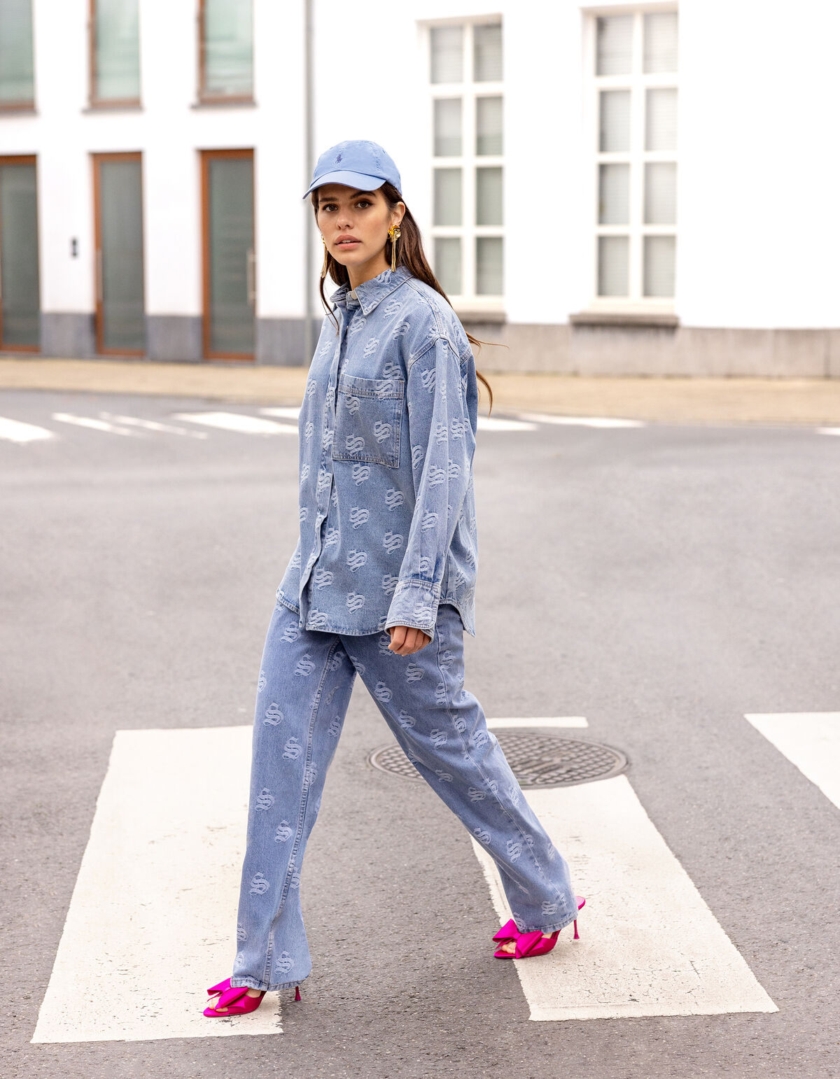 Jacquard Logo Straight Fit Jeans Mediumstone SHOEBY WOMEN