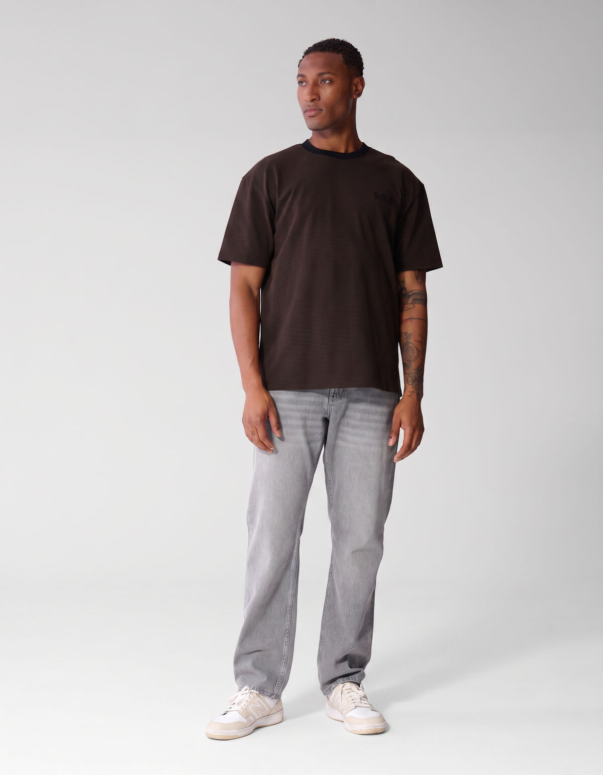 Wabenmuster-T-Shirt Dunkelbraun SHOEBY MEN