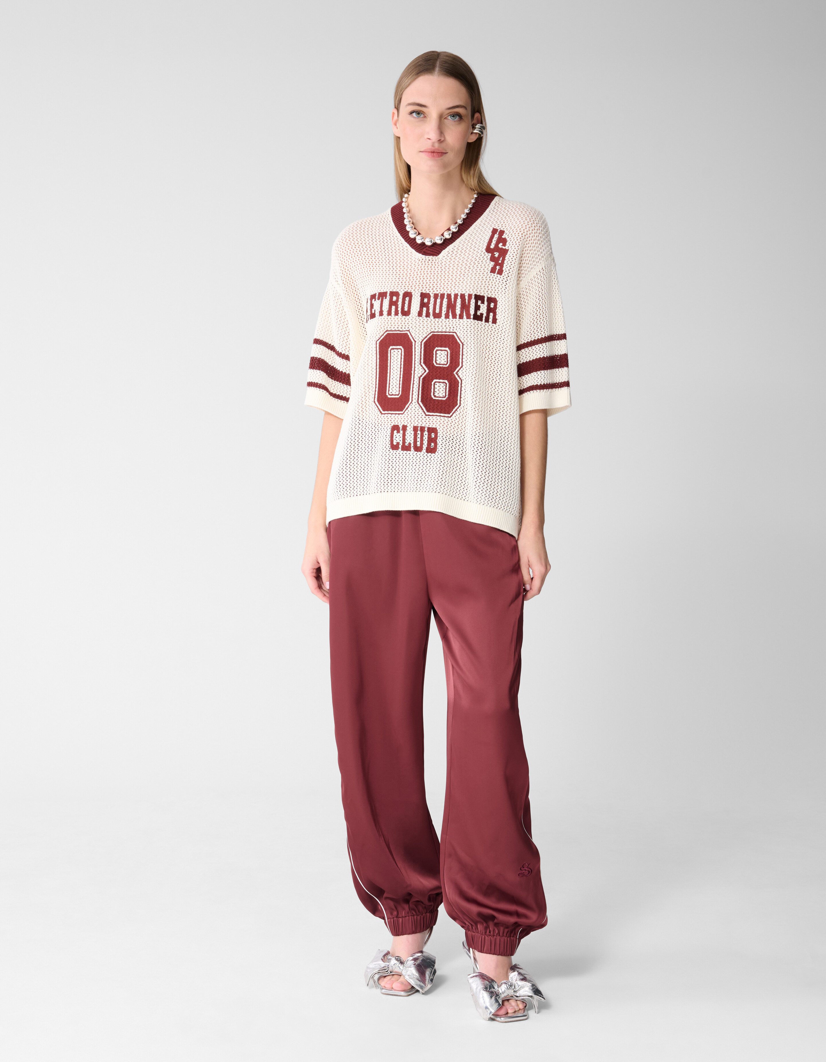 Oversized Baseball-T-Shirt Gebrochen Wei&szlig; SHOEBY WOMEN