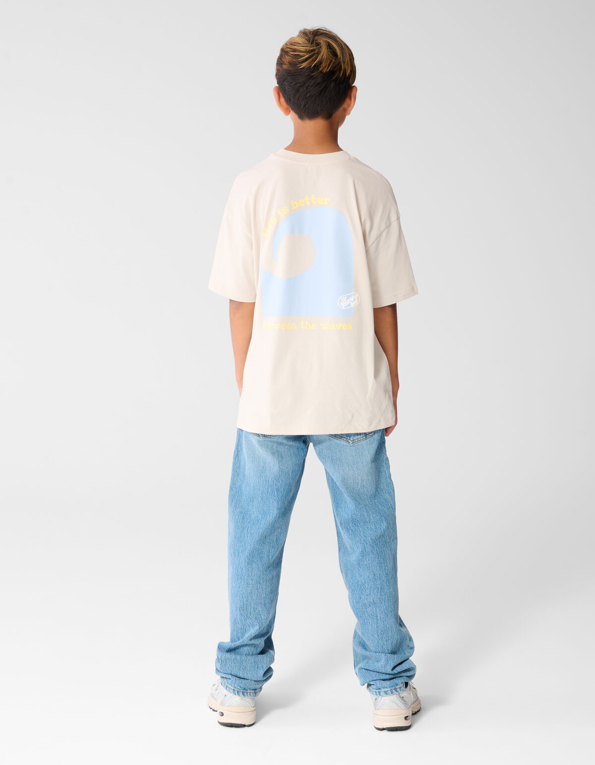 Oversized Waves Artwork T-Shirt Beige SHOEBY BOYS