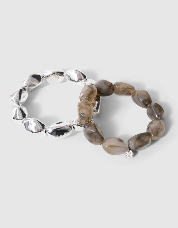 Armband-Set aus Naturperlen Silber/Grau SHOEBY ACCESSOIRES