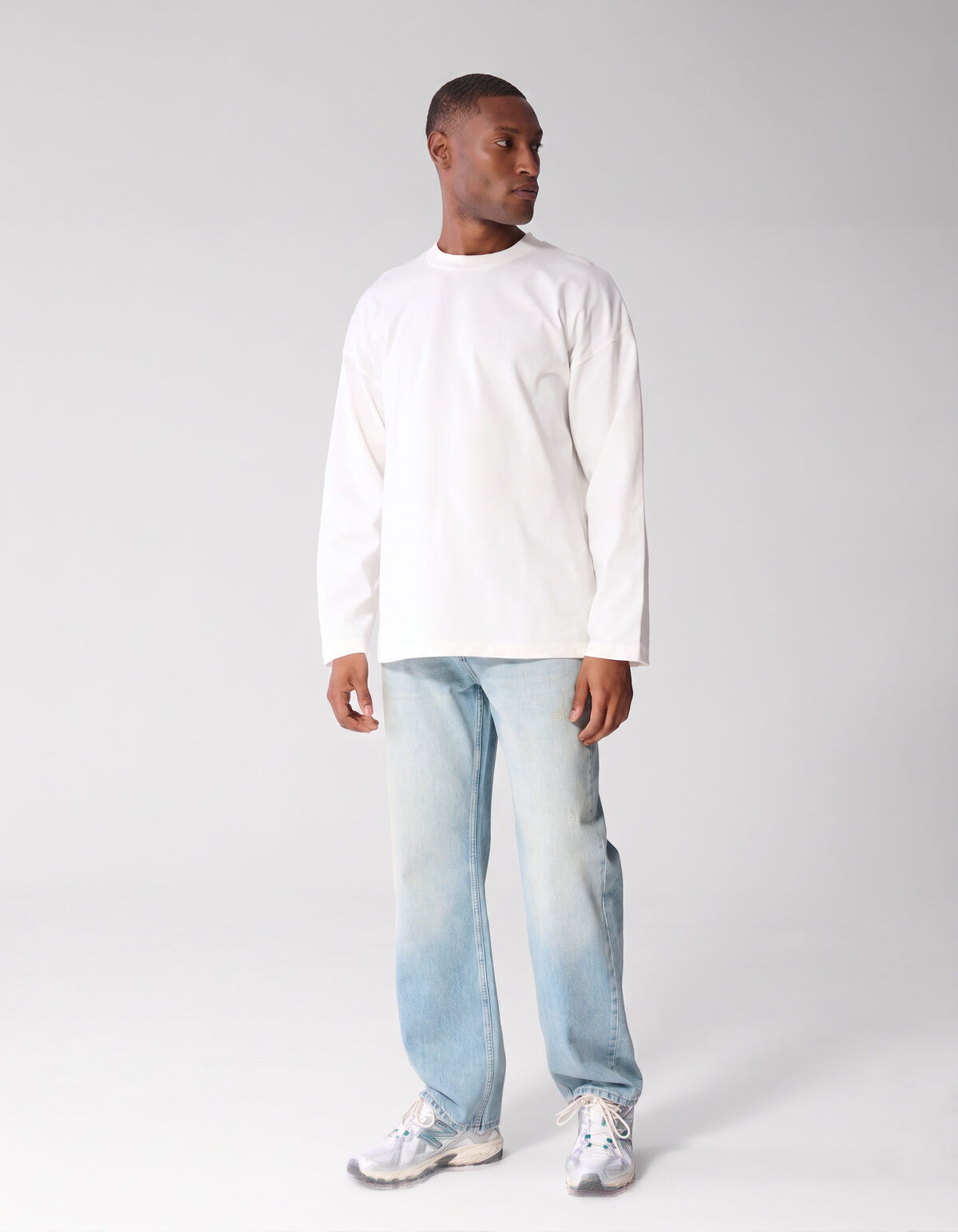 Basic-T-Shirt mit langem Arm im Relaxed-Fit wei&szlig; SHOEBY MEN