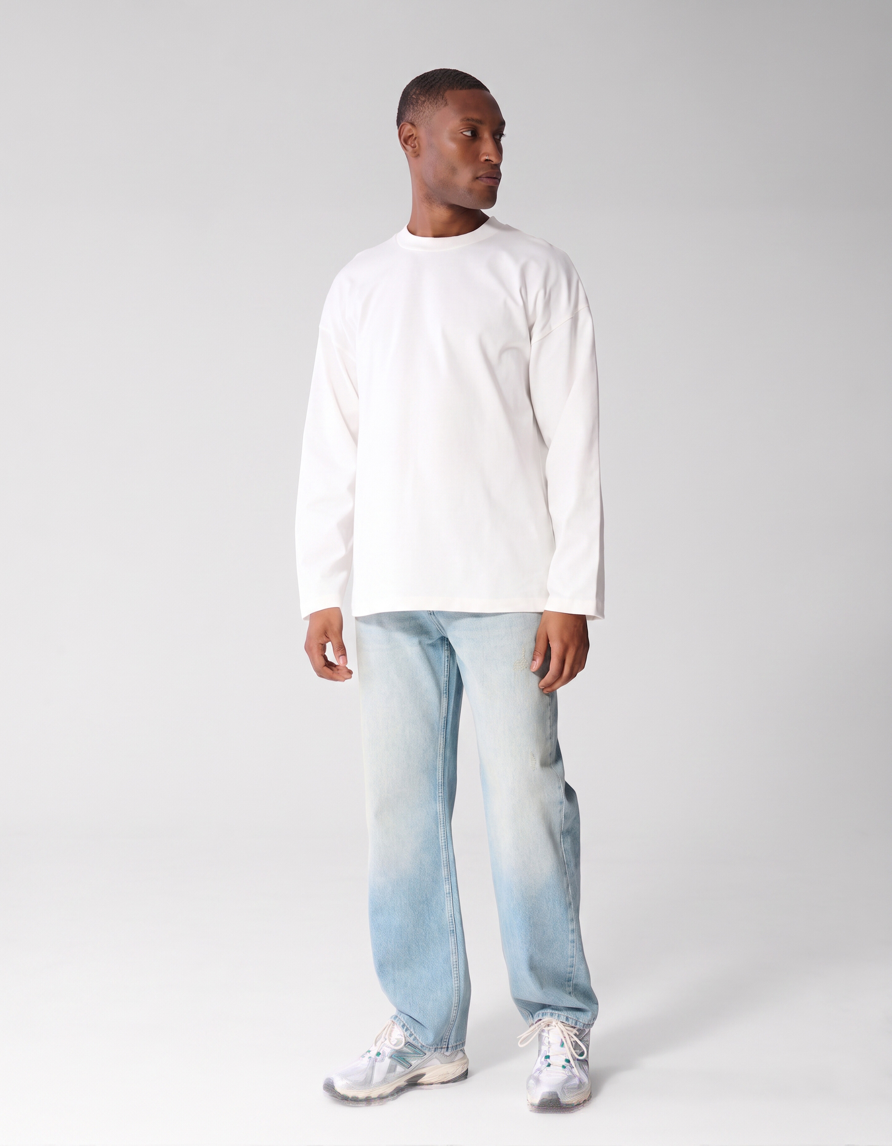 Basic-T-Shirt mit langem Arm im Relaxed-Fit wei&szlig; SHOEBY MEN