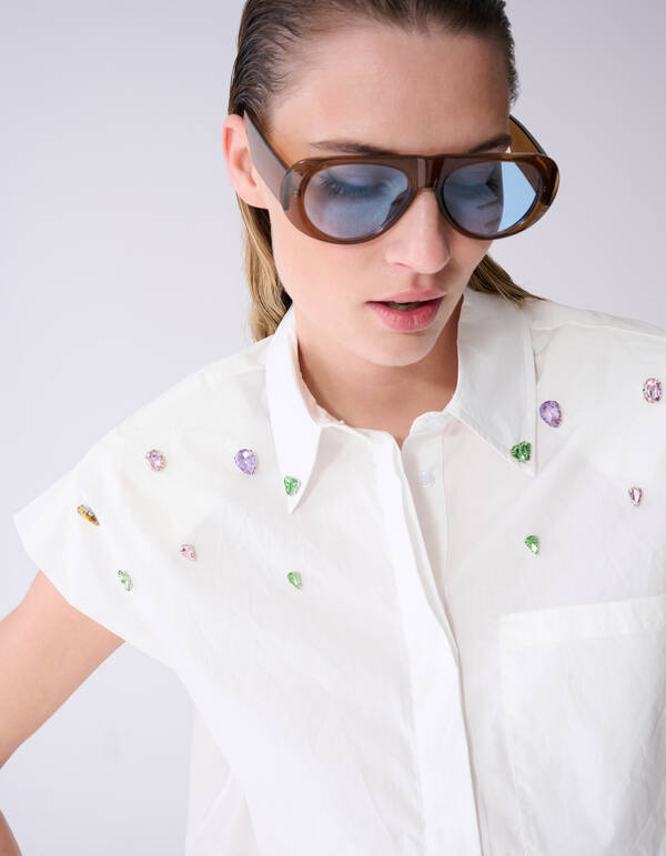 Strass-Popeline-Bluse Wei&szlig; SHOEBY WOMEN