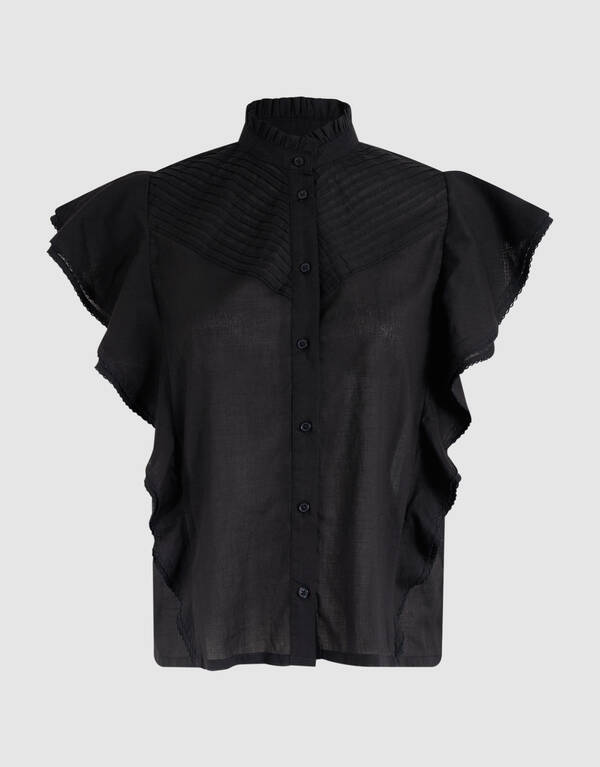 Pintuck-R&uuml;schen-Top Schwarz SHOEBY WOMEN