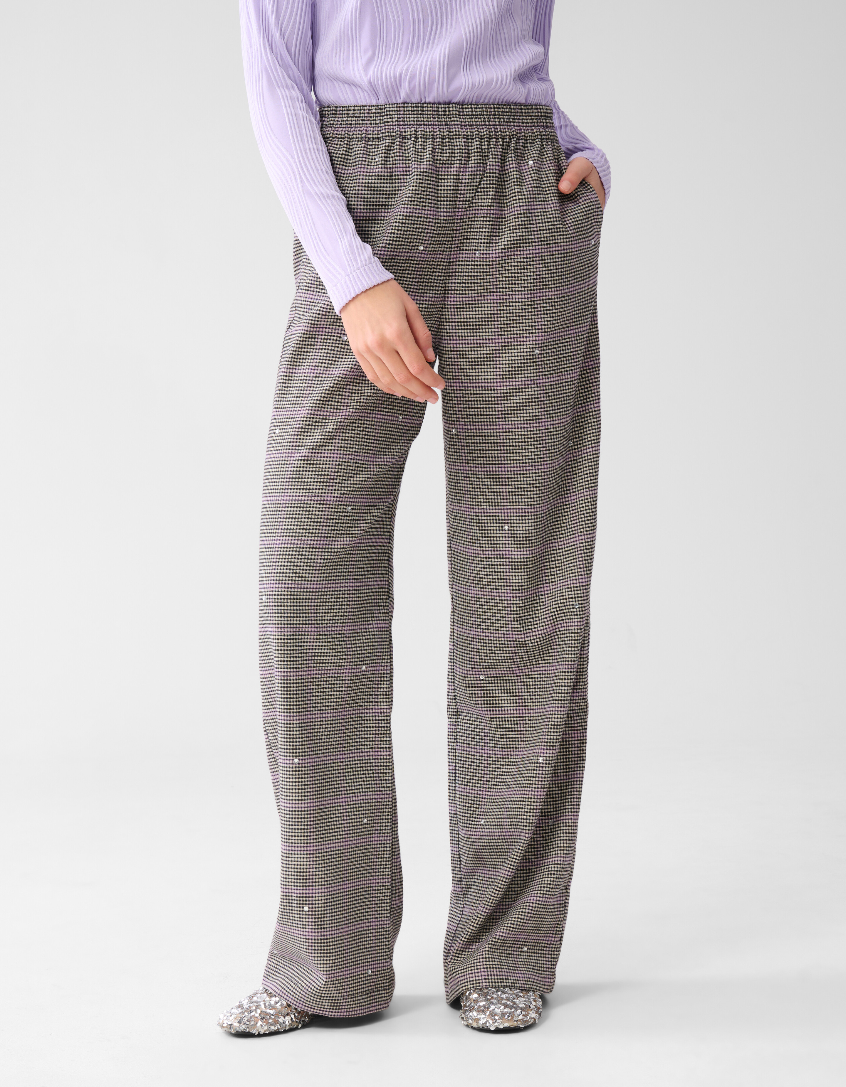 Karierte Hose mit weitem Bein Grau SHOEBY WOMEN