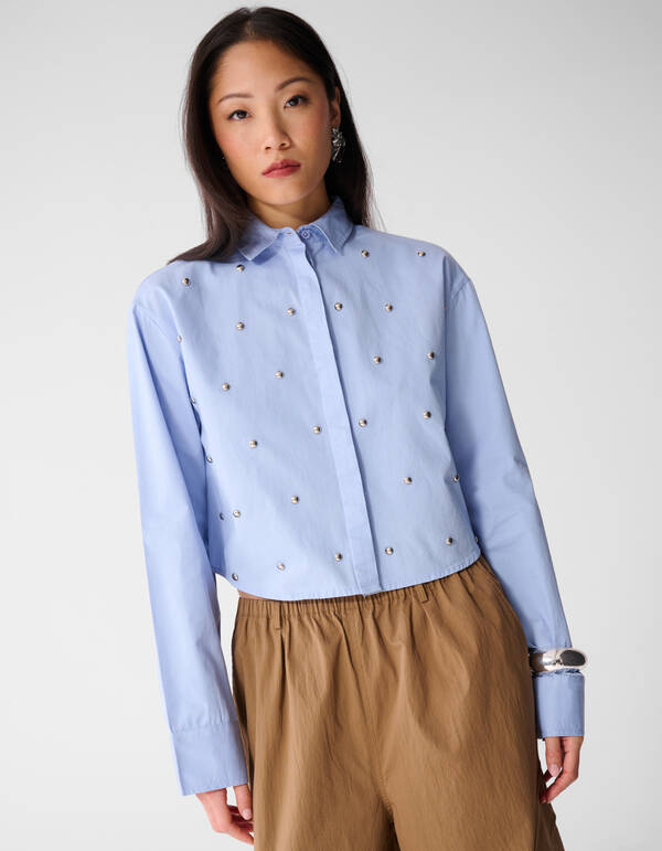 Oversized-Bluse mit Nieten Light Blue SHOEBY WOMEN