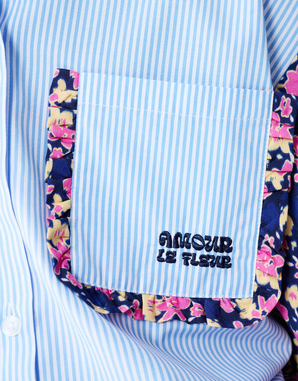 Blumen-Nadelstreifenbluse Hellblau SHOEBY GIRLS