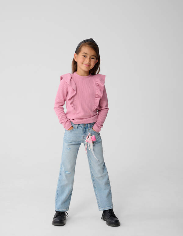Struktur R&uuml;schen-Langarmshirt Rosa SHOEBY GIRLS