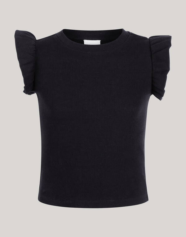 Ruffle Rib Top Schwarz SHOEBY GIRLS