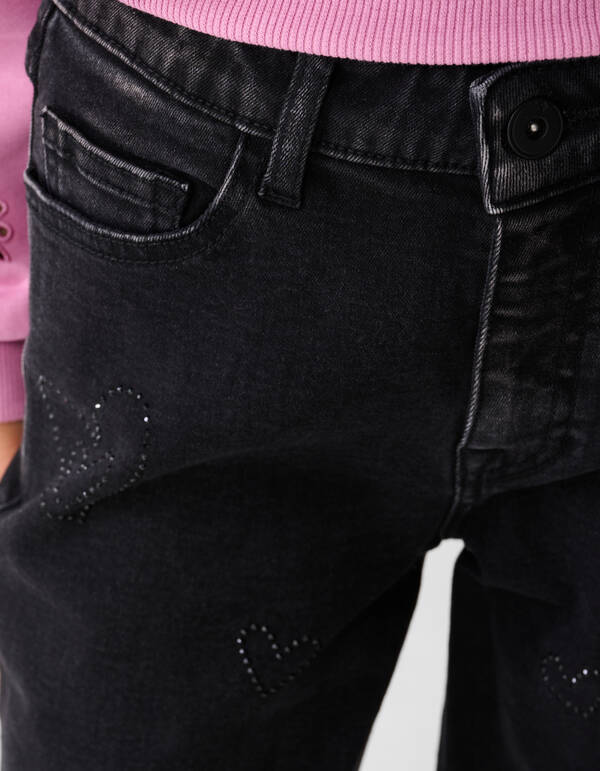 Shiny Heart Weitbein-Jeans Schwarz SHOEBY GIRLS