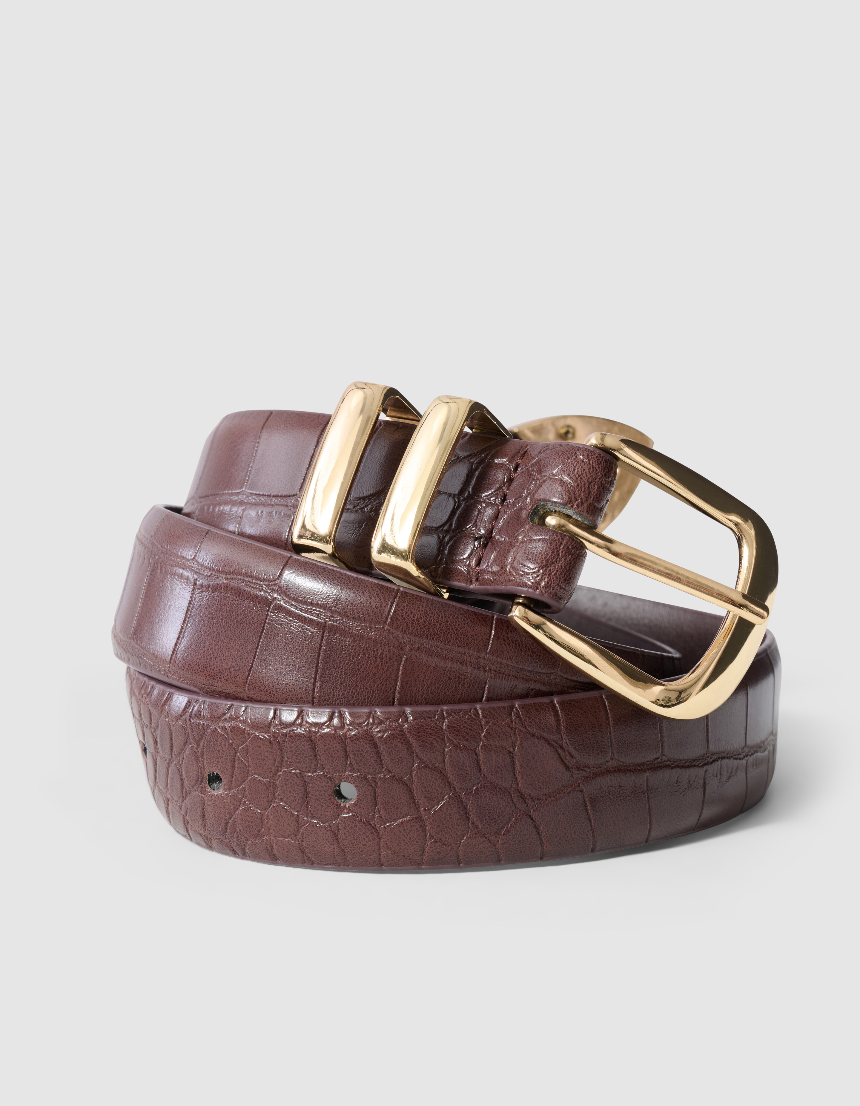 Double Metal Croco Riem Donkerbruin/Goud SHOEBY ACCESSOIRES