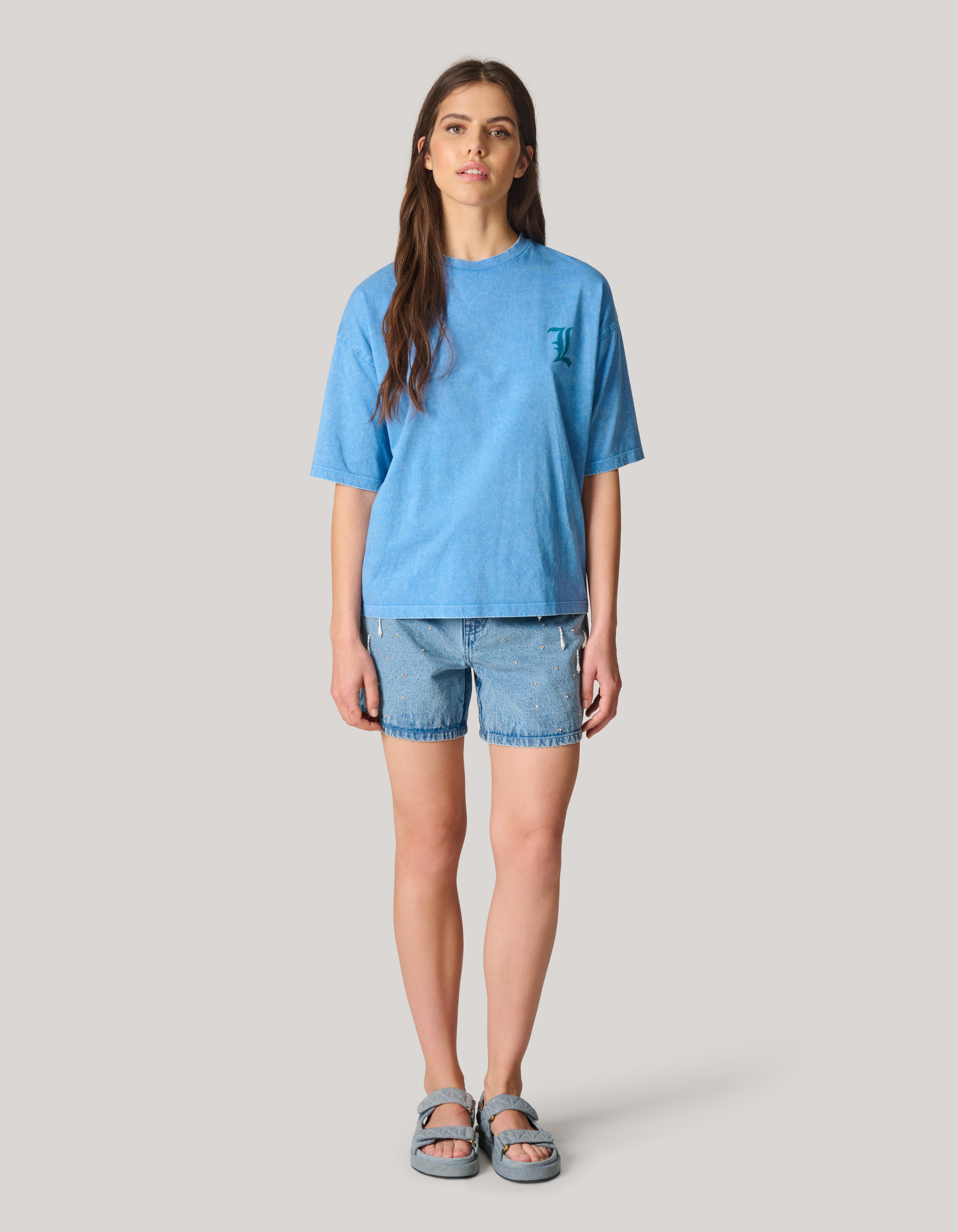 Übergroßes gewaschenes Kunstwerk-T-Shirt Blauw By SHOEBY WOMEN