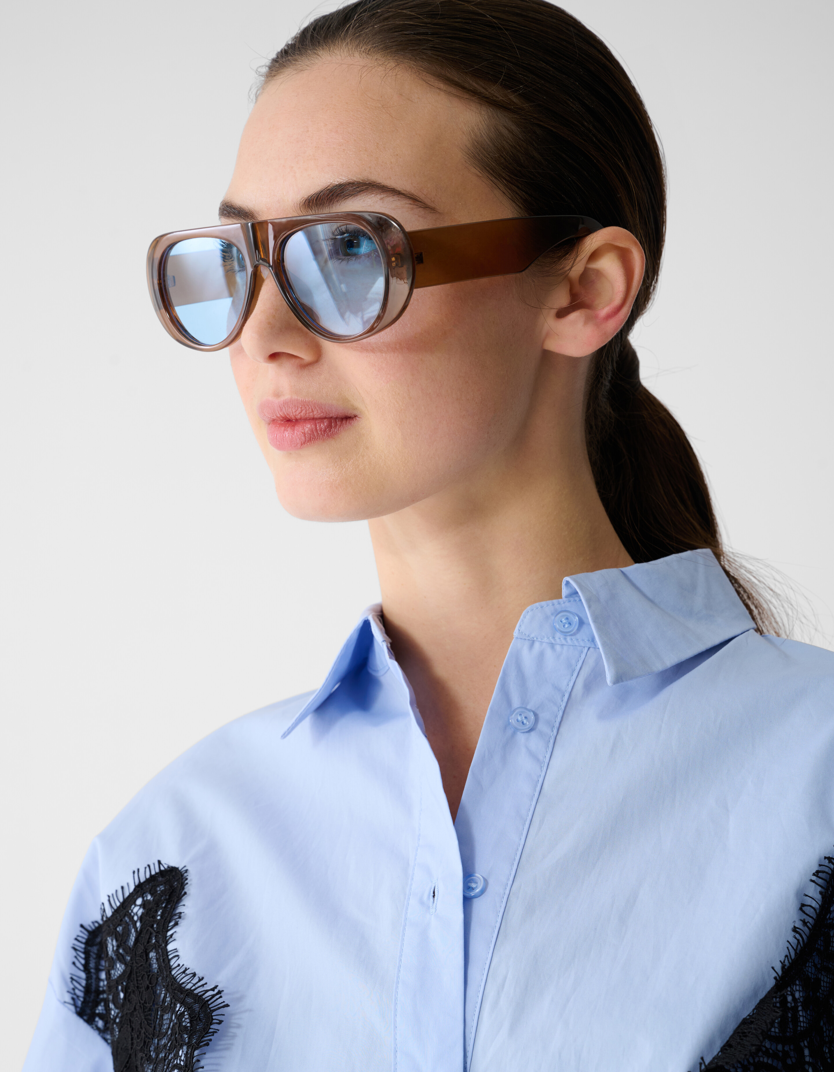 &Uuml;bergro&szlig;e Spitzenbluse Blau SHOEBY WOMEN