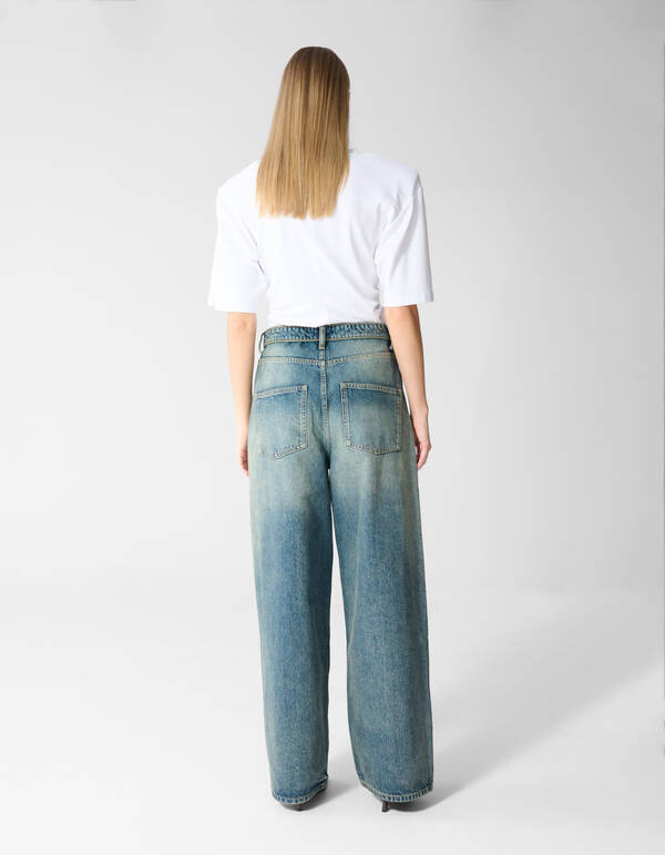 Folded Waistband Baggy Fit Jeans Dunkelblau SHOEBY WOMEN