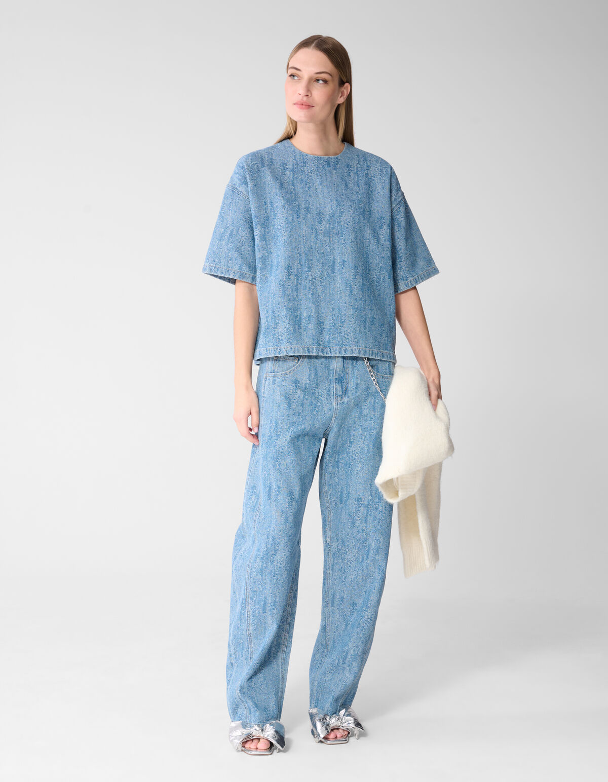 Oversized Jacquard Denim T-Shirt Blau SHOEBY WOMEN