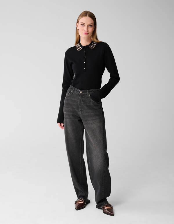 Poloshirt mit Strass-Strick Schwarz SHOEBY WOMEN