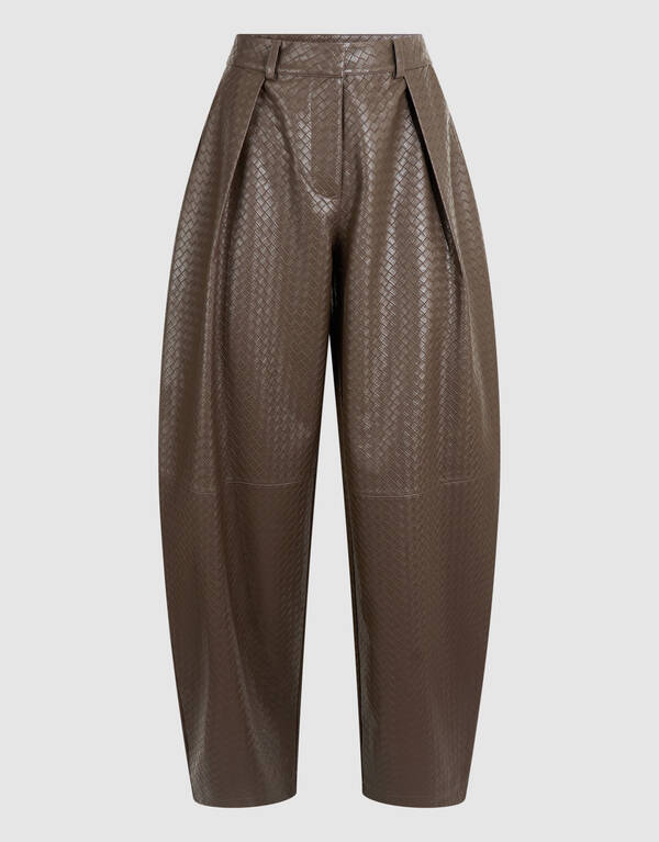 Braune Hose aus veganem Leder mit Flechtmuster SHOEBY WOMEN