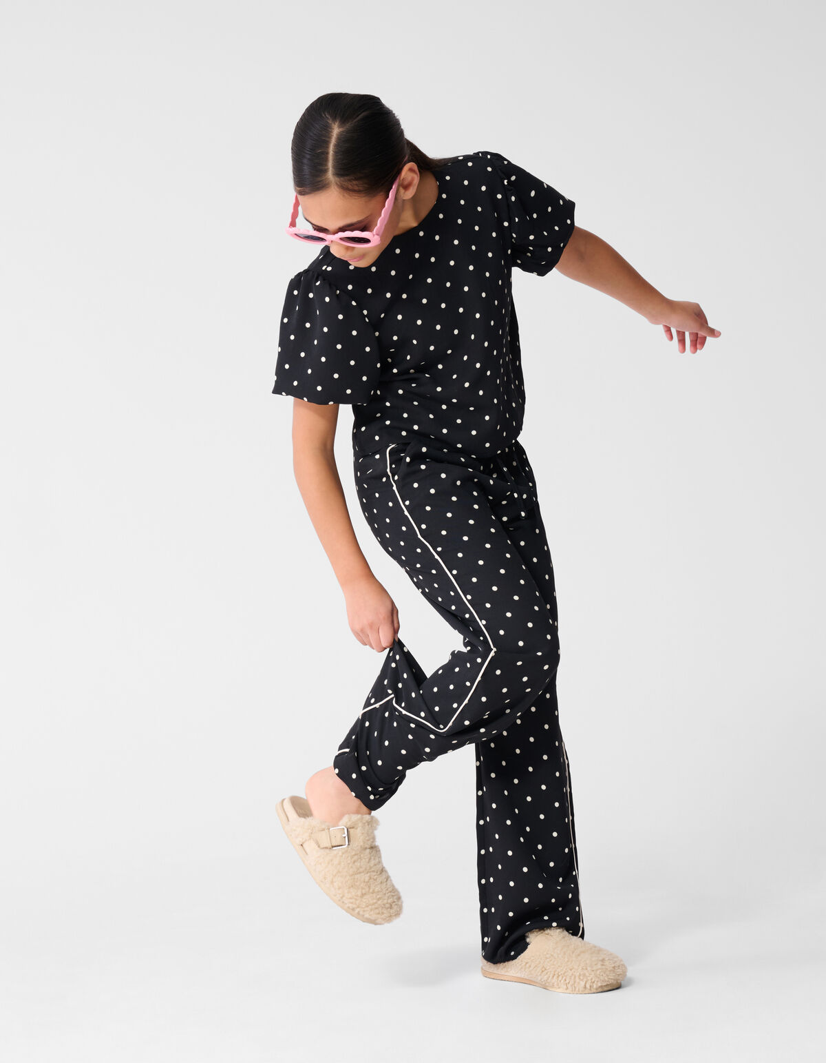 Schwarze Hose mit Polka-Dots und weitem Bein SHOEBY GIRLS
