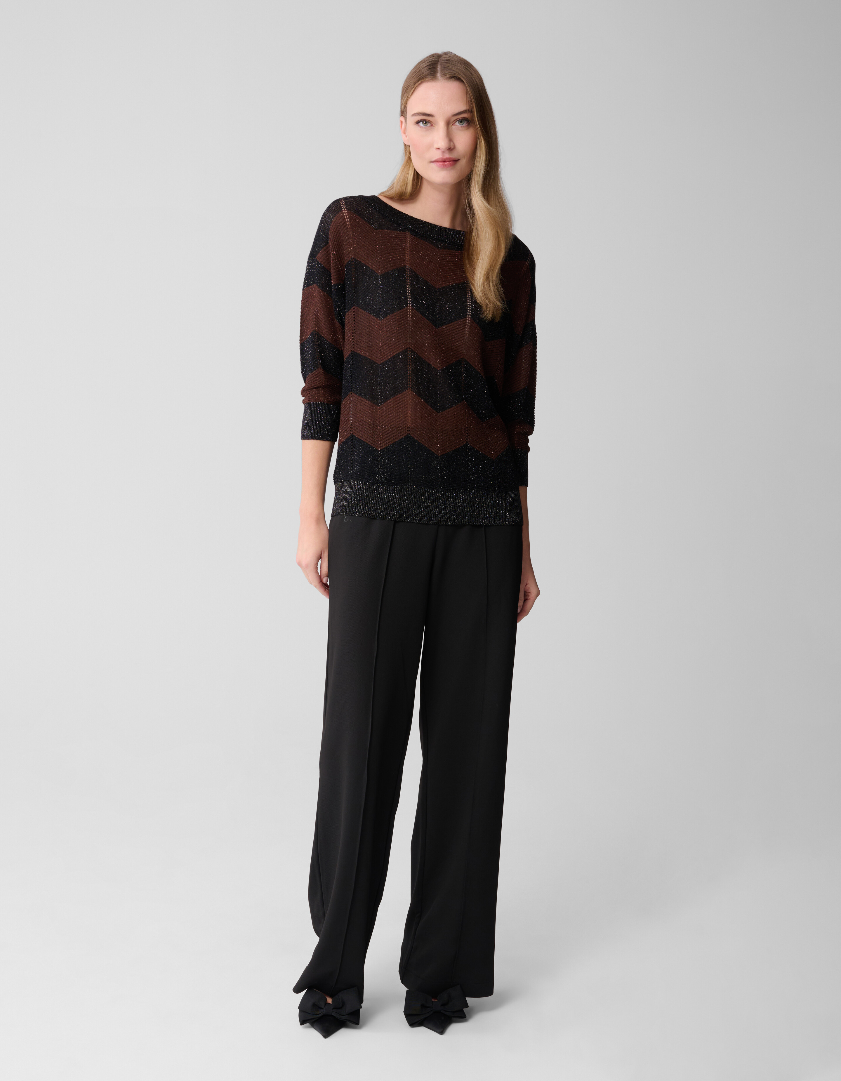 Glitzerstreifen-Fledermauspullover Braun/Schwarz SHOEBY WOMEN