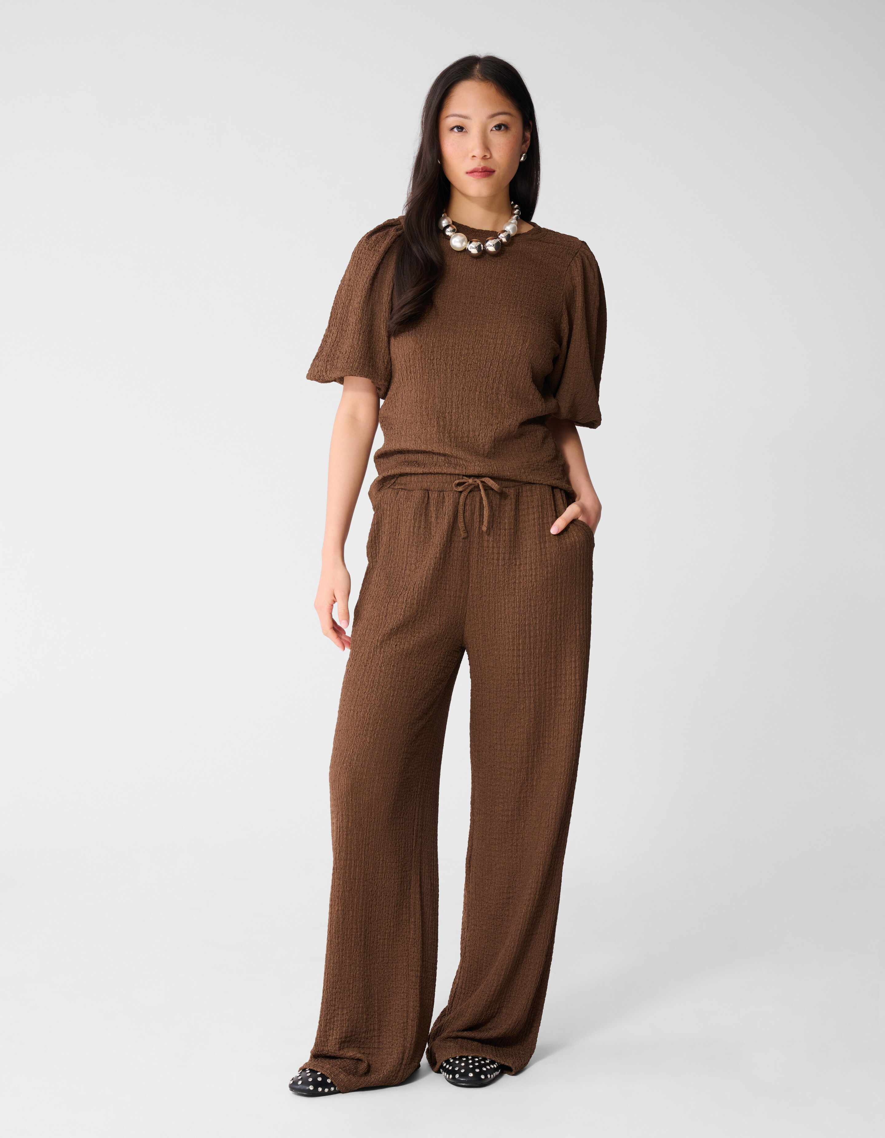 Crinkle Wide-Leg-Hose Braun SHOEBY WOMEN