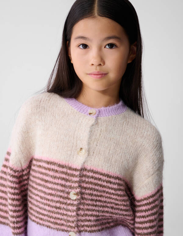 Flauschige gestreifte Strickjacke in gebrochenem W SHOEBY GIRLS
